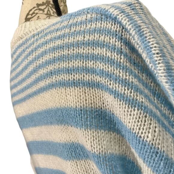 Vintage 1980s Blue & White Striped Handmade Knit Mockneck Sweater Oversized M/L - Picture 5 of 12